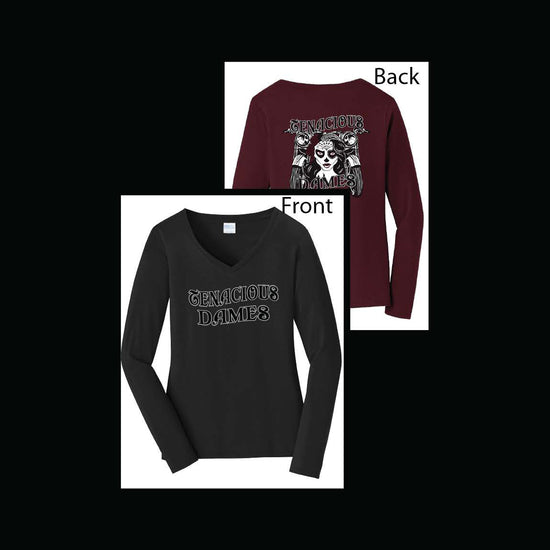 Dames Long sleeve Shirt (Ladies V-Neck)- Design #1 Full